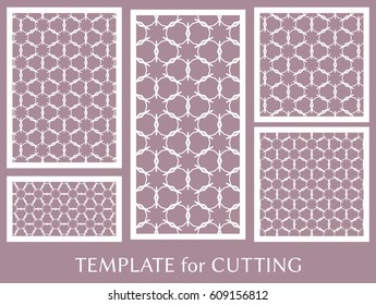 Decorative panels set for laser cutting. Geometric ornament for wedding invitation, envelope, greeting or business cards, Template for paper cut, printing, engraving wood, metal. Stencil manufacturing