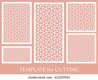 Decorative panels set for laser cutting. Geometric ornament for wedding invitation, envelope, greeting or business cards, Template for paper cut, printing, engraving wood, metal. Stencil manufacturing