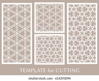 Decorative panels set for laser cutting. Geometric ornament for wedding invitation, envelope, greeting or business cards, Template for paper cut, printing, engraving wood, metal. Stencil manufacturing
