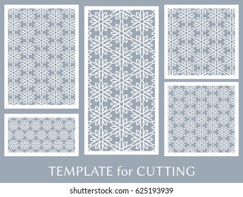 Decorative panels set for laser cutting. Geometric ornament for wedding invitation, envelope, greeting or business cards, Template for paper cut, printing, engraving wood, metal. Stencil manufacturing