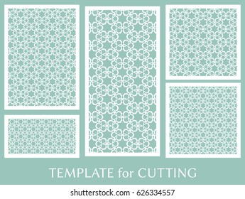 Decorative panels set for laser cutting. Geometric ornament for wedding invitation, envelope, greeting or business cards, Template for paper cut, printing, engraving wood, metal. Stencil manufacturing
