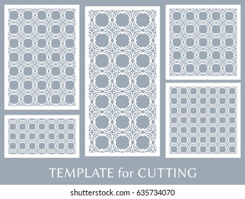Decorative panels set for laser cutting. Geometric ornament for wedding invitation, envelope, greeting or business cards, Template for paper cut, printing, engraving wood, metal. Stencil manufacturing