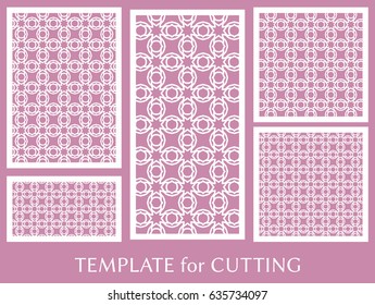 Decorative panels set for laser cutting. Geometric ornament for wedding invitation, envelope, greeting or business cards, Template for paper cut, printing, engraving wood, metal. Stencil manufacturing