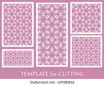 Decorative panels set for laser cutting. Geometric ornament for wedding invitation, envelope, greeting or business cards, Template for paper cut, printing, engraving wood, metal. Stencil manufacturing