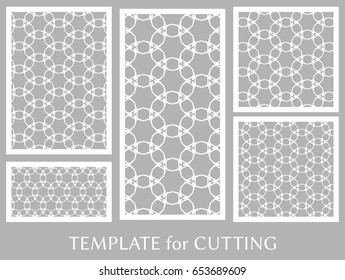 Decorative panels set for laser cutting. Geometric ornament for wedding invitation, envelope, greeting or business cards, Template for paper cut, printing, engraving wood, metal. Stencil manufacturing