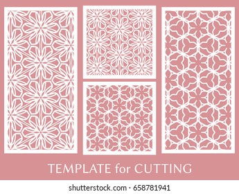 Decorative panels set for laser cutting. Geometric ornament for wedding invitation, envelope, greeting cards, Template for paper cut, printing, engraving wood, metal. Stencil manufacturing