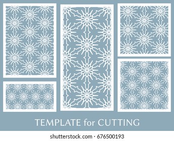 Decorative panels set for laser cutting. Geometric ornament for wedding invitation, envelope, greeting or business cards, Template for paper cut, printing, engraving wood, metal. Stencil manufacturing