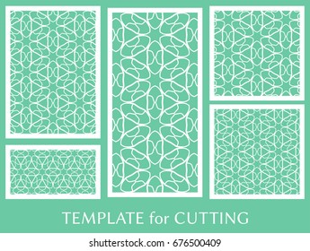 Decorative panels set for laser cutting. Geometric ornament for wedding invitation, envelope, greeting or business cards, Template for paper cut, printing, engraving wood, metal. Stencil manufacturing