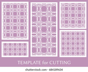 Decorative panels set for laser cutting. Geometric ornament for wedding invitation, envelope, greeting or business cards, Template for paper cut, printing, engraving wood, metal. Stencil manufacturing