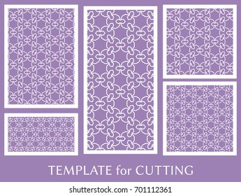 Decorative panels set for laser cutting. Geometric ornament for wedding invitation, envelope, greeting or business cards, Template for paper cut, printing, engraving wood, metal. Stencil manufacturing