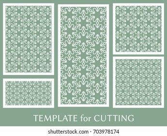 Decorative panels set for laser cutting. Geometric ornament for wedding invitation, envelope, greeting or business cards, Template for paper cut, printing, engraving wood, metal. Stencil manufacturing