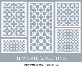 Decorative panels set for laser cutting. Geometric ornament for wedding invitation, envelope, greeting or business cards, Template for paper cut, printing, engraving wood, metal. Stencil manufacturing