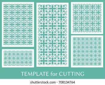 Decorative panels set for laser cutting. Geometric ornament for wedding invitation, envelope, greeting or business cards, Template for paper cut, printing, engraving wood, metal. Stencil manufacturing