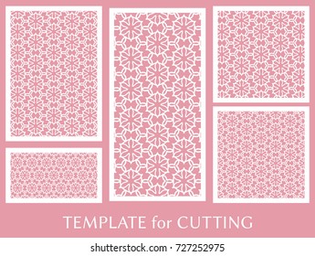 Decorative panels set for laser cutting. Geometric ornament for wedding invitation, envelope, greeting or business cards, Template for paper cut, printing, engraving wood, metal. Stencil manufacturing