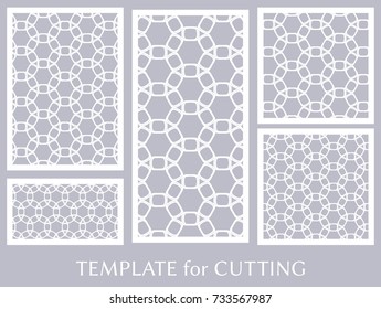 Decorative panels set for laser cutting. Geometric ornament for wedding invitation, envelope, greeting or business cards, Template for paper cut, printing, engraving wood, metal. Stencil manufacturing