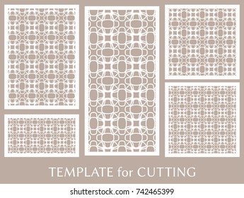 Decorative panels set for laser cutting. Geometric ornament for wedding invitation, envelope, greeting or business cards, Template for paper cut, printing, engraving wood, metal. Stencil manufacturing