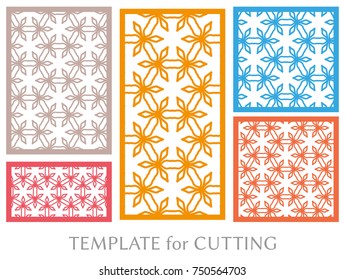 Decorative panels set for laser cutting. Geometric ornament for wedding invitation, envelope, greeting or business cards, Template for paper cut, printing, engraving wood, metal. Stencil manufacturing