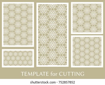 Decorative panels set for laser cutting. Geometric ornament for wedding invitation, envelope, greeting or business cards, Template for paper cut, printing, engraving wood, metal. Stencil manufacturing
