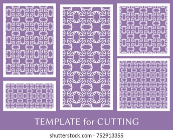 Decorative panels set for laser cutting. Geometric ornament for wedding invitation, envelope, greeting or business cards, Template for paper cut, printing, engraving wood, metal. Stencil manufacturing