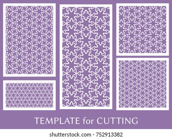 Decorative panels set for laser cutting. Geometric ornament for wedding invitation, envelope, greeting or business cards, Template for paper cut, printing, engraving wood, metal. Stencil manufacturing