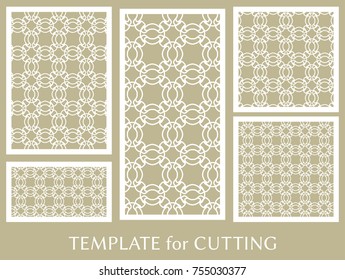 Decorative panels set for laser cutting. Geometric ornament for wedding invitation, envelope, greeting or business cards, Template for paper cut, printing, engraving wood, metal. Stencil manufacturing