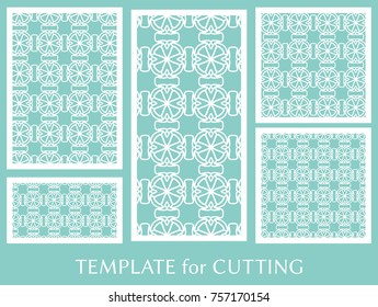 Decorative panels set for laser cutting. Geometric ornament for wedding invitation, envelope, greeting or business cards, Template for paper cut, printing, engraving wood, metal. Stencil manufacturing