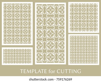 Decorative panels set for laser cutting. Geometric ornament for wedding invitation, envelope, greeting or business cards, Template for paper cut, printing, engraving wood, metal. Stencil manufacturing