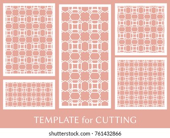 Decorative panels set for laser cutting. Geometric ornament for wedding invitation, envelope, greeting or business cards, Template for paper cut, printing, engraving wood, metal. Stencil manufacturing