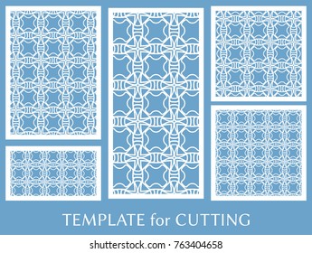 Decorative panels set for laser cutting. Geometric ornament for wedding invitation, envelope, greeting or business cards, Template for paper cut, printing, engraving wood, metal. Stencil manufacturing