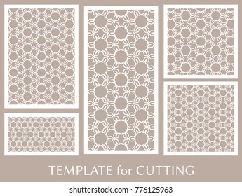 Decorative panels set for laser cutting. Geometric ornament for wedding invitation, envelope, greeting or business cards, Template for paper cut, printing, engraving wood, metal. Stencil manufacturing
