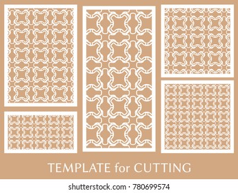 Decorative panels set for laser cutting. Geometric ornament for wedding invitation, envelope, greeting or business cards, Template for paper cut, printing, engraving wood, metal. Stencil manufacturing