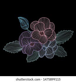 Decorative pansy   flowers, design elements. Can be used for cards, invitations, banners, posters, print design. Floral background in line art style