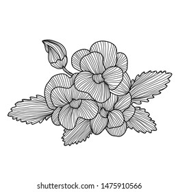 Decorative pansy   flowers, design elements. Can be used for cards, invitations, banners, posters, print design. Floral background in line art style