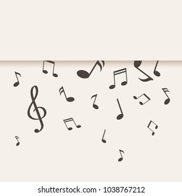 Decorative paper background with falling music notes, space for your text. Vector illustration