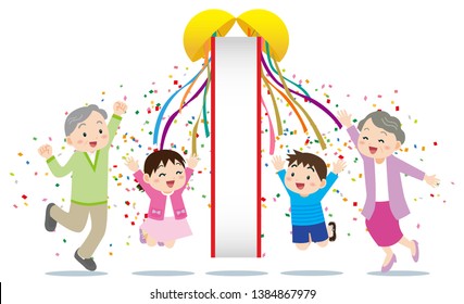 decorative paper ball with jumping kids and old couple 