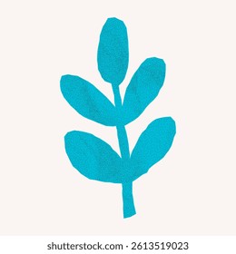 Decorative paper blue leaf with jagged torn edges. Gritty halftone texture on crumpled notebook sheet, made for creative and minimal banners.