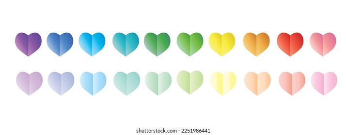Decorative paper cut hearts isolated on white background.Valentine's Day.LGBT symbol.Pride concept.Paper origami pastel.Love and wedding.Invitation or greeting card.Realistic vector illustration.
