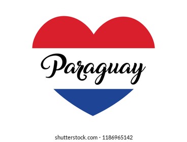 Decorative Paraguay Text on Heart Shape with the Colors of Paraguay Flag