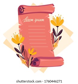 Decorative parchment template . elegant flowers design
