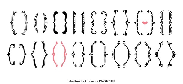 Decorative Parentheses. Set of Text Brackets. Brace Signs Collection. Bracket icon Vector illustration