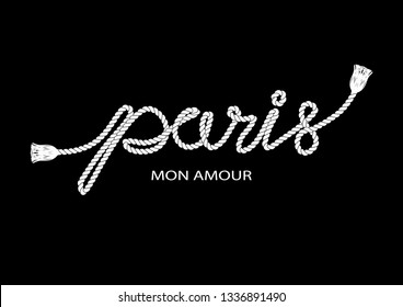 Decorative Paris Mon Amour (Paris My Love in French) Text with Rope Ornament for Fashion Prints