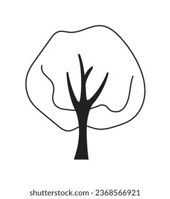 Decorative park tree monochrome flat vector object. Leaves and branches. Editable black and white thin line icon. Simple cartoon clip art spot illustration for web graphic design