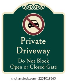 Decorative parking sign private driveway do not block garage entrance no parking