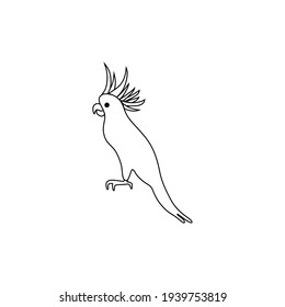 Decorative parrot kakadu, Australian wild animal, Tropical bird cartoon character design, Cute flat vector line art illustration isolated on white, for design zoo alphabet, invitation, greeting card