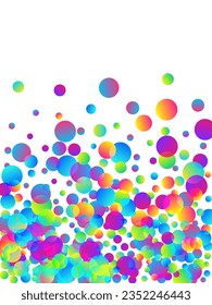 Decorative party confetti decoration vector illustration. Rainbow round particles fiesta decor. Cracker poppers falling confetti. Holiday celebration decoration background. Fun greeting.