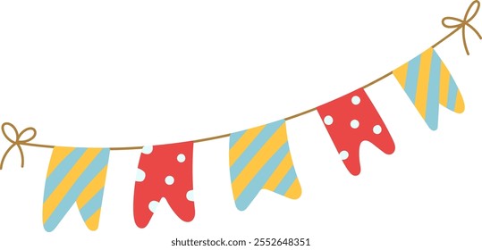 A decorative party flag with patterns and cheerful designs