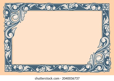 Decorative pastel colored ornate retro floral blank frame