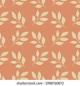 Decorative pastel colors seamless pattern with leaf branches shapes. Pink pastel background. Simple style. Flat vector print for textile, fabric, giftwrap, wallpapers. Endless illustration.