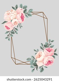 decorative pastel flower background with golden rectangular frame design