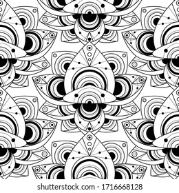 Decorative Pattern with Abstract Geometric Floral Ornament, Seamless Pattern. Creative Shapes on White Background. Modern Texture Elements